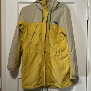 Patagonia yellow and blue rain jacket in size small